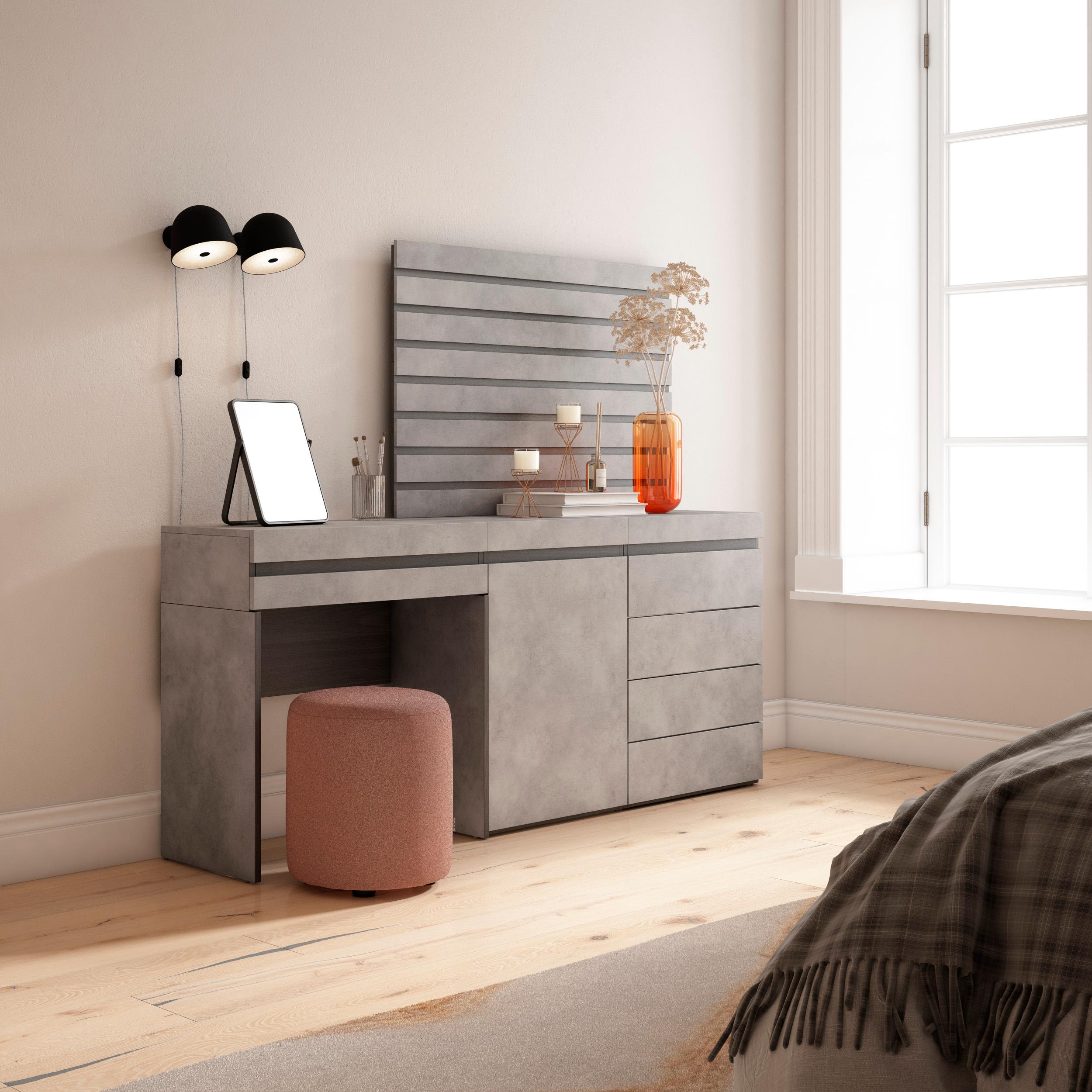 Tavolo da toeletta, 177x35x145cm, Con cassetto, Cassettiera, Pannelli Decorativi, grigio cemento RF3471