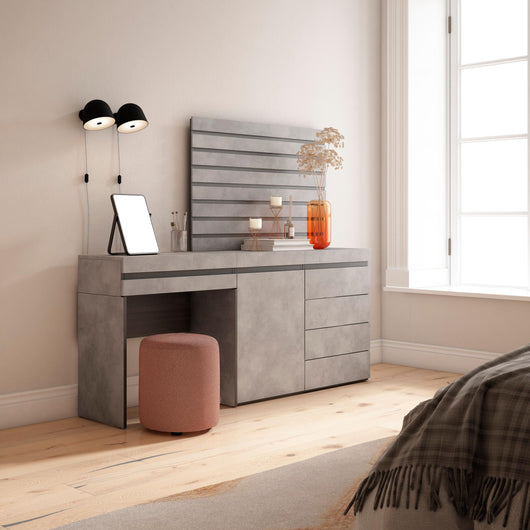 Tavolo da toeletta, 177x35x145cm, Con cassetto, Cassettiera, Pannelli Decorativi, grigio cemento RF3471