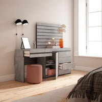 Tavolo da toeletta, 177x35x145cm, Con cassetto, Cassettiera, Pannelli Decorativi, grigio cemento RF3471