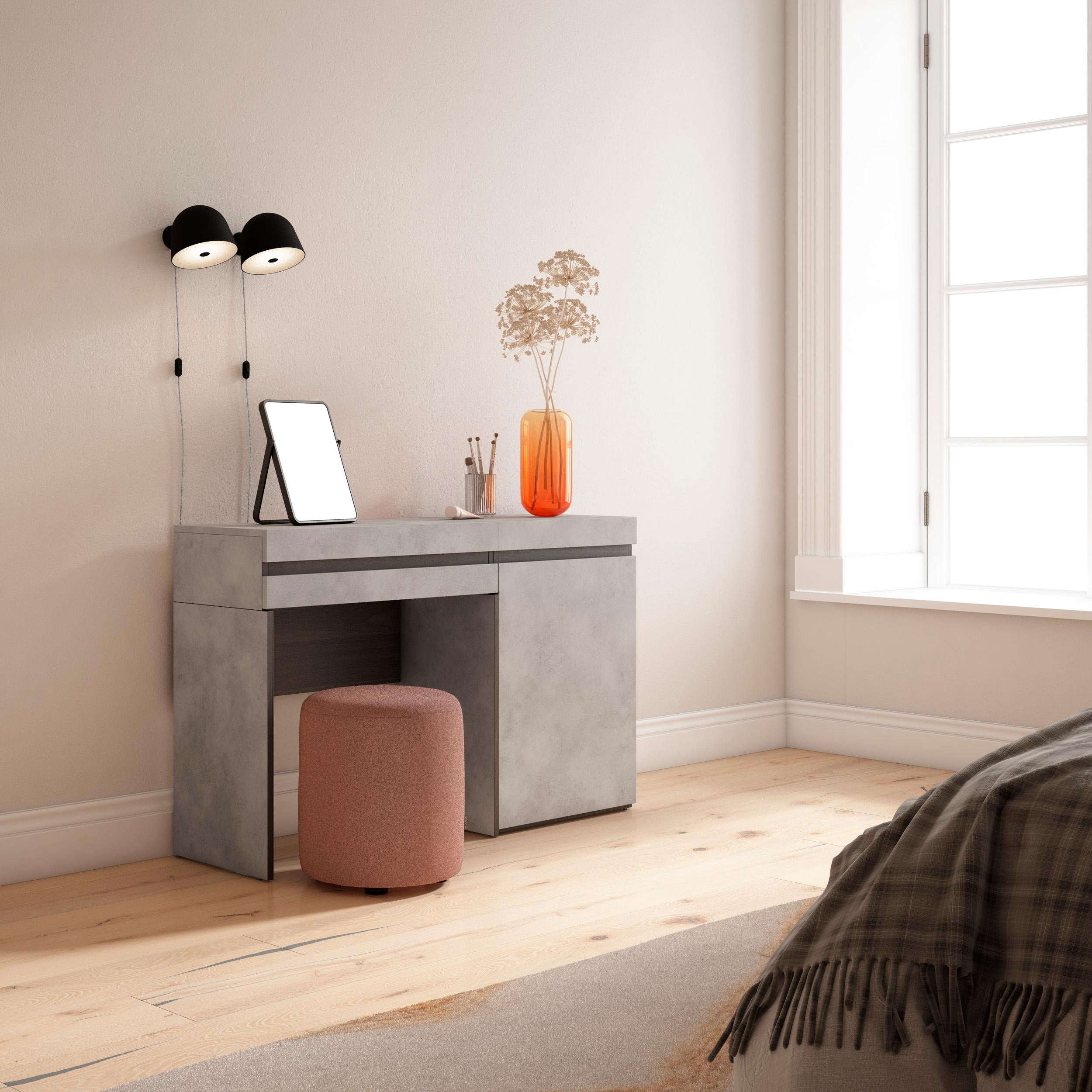 Tavolo da toeletta, 121x35x75cm, Con cassetto, Camera da letto, grigio cemento RF3462