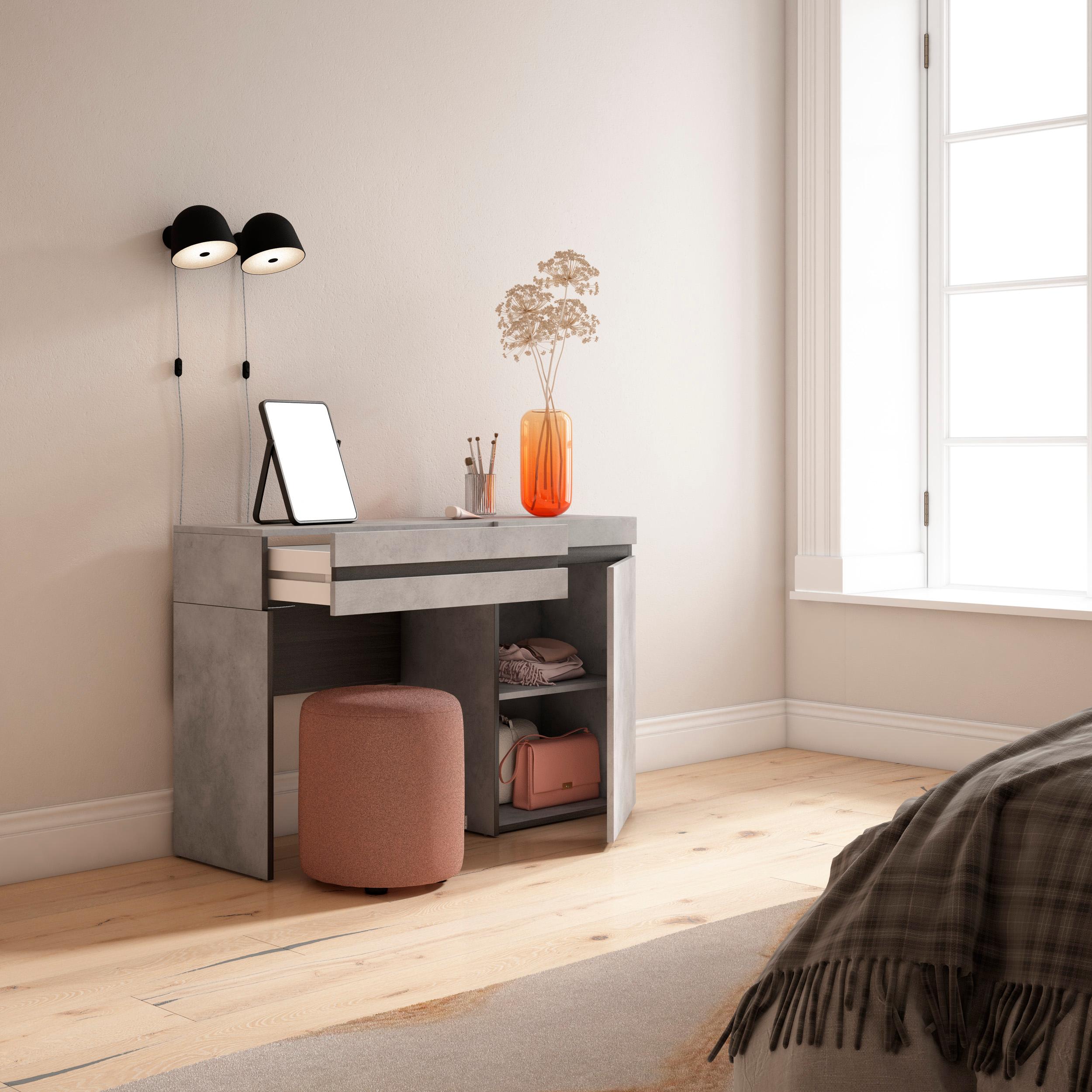 Tavolo da toeletta, 121x35x75cm, Con cassetto, Camera da letto, grigio cemento RF3462