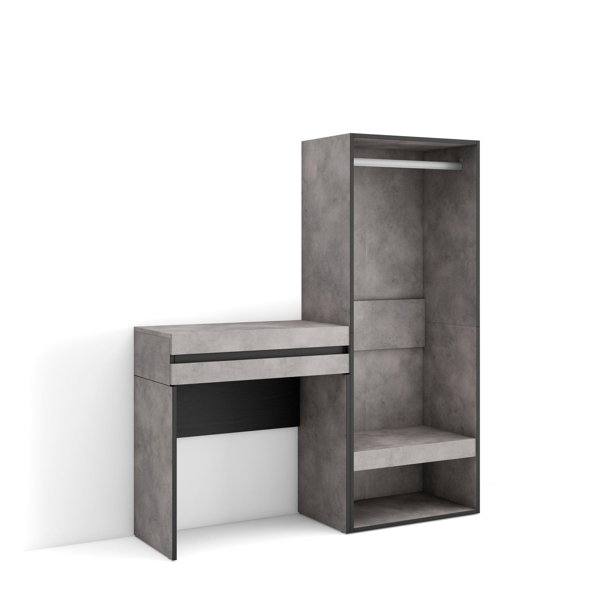 Consolle Ingresso, 130x35x145cm, Con cassetto, Armadio Aperto, grigio cemento RF3443