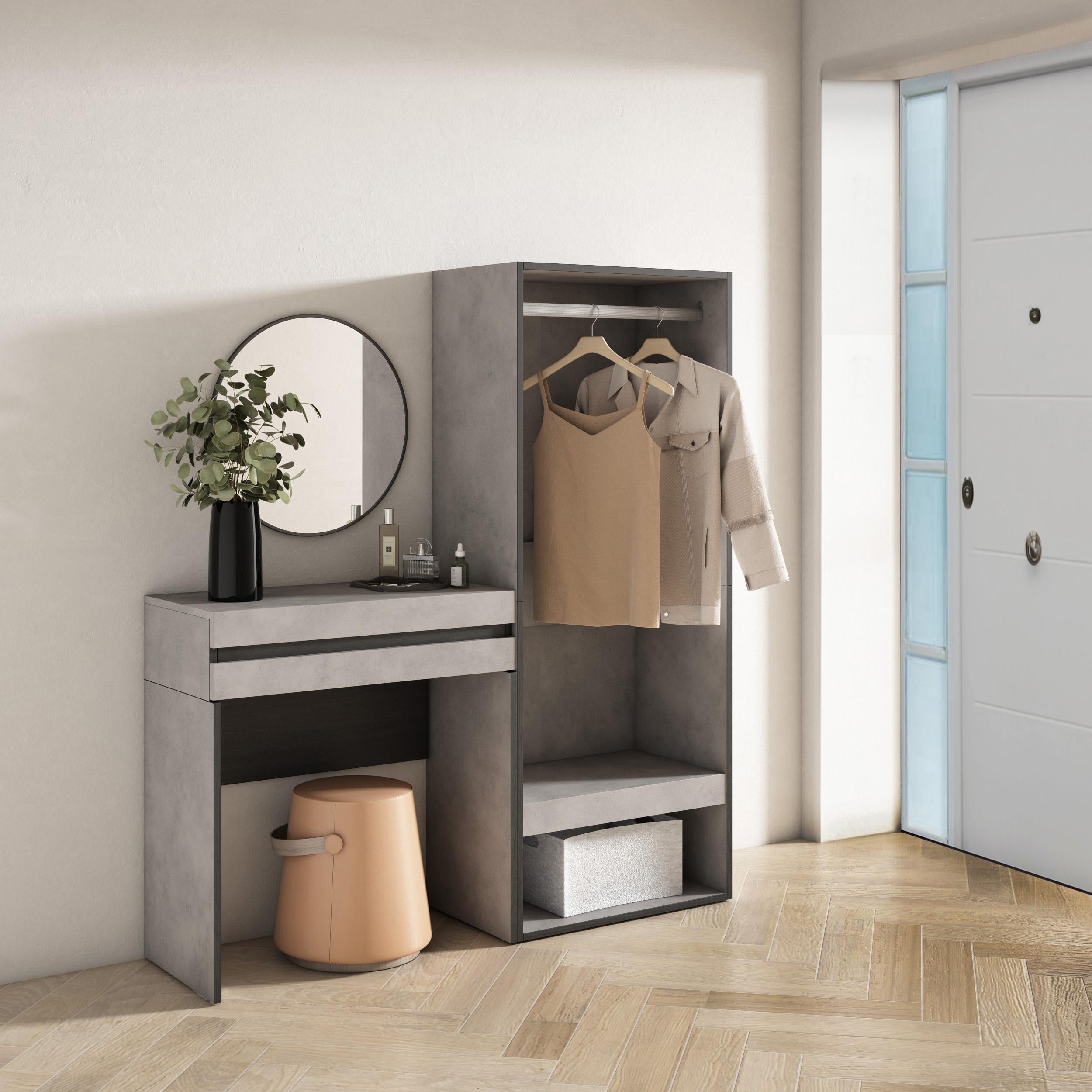 Consolle Ingresso, 130x35x145cm, Con cassetto, Armadio Aperto, grigio cemento RF3443