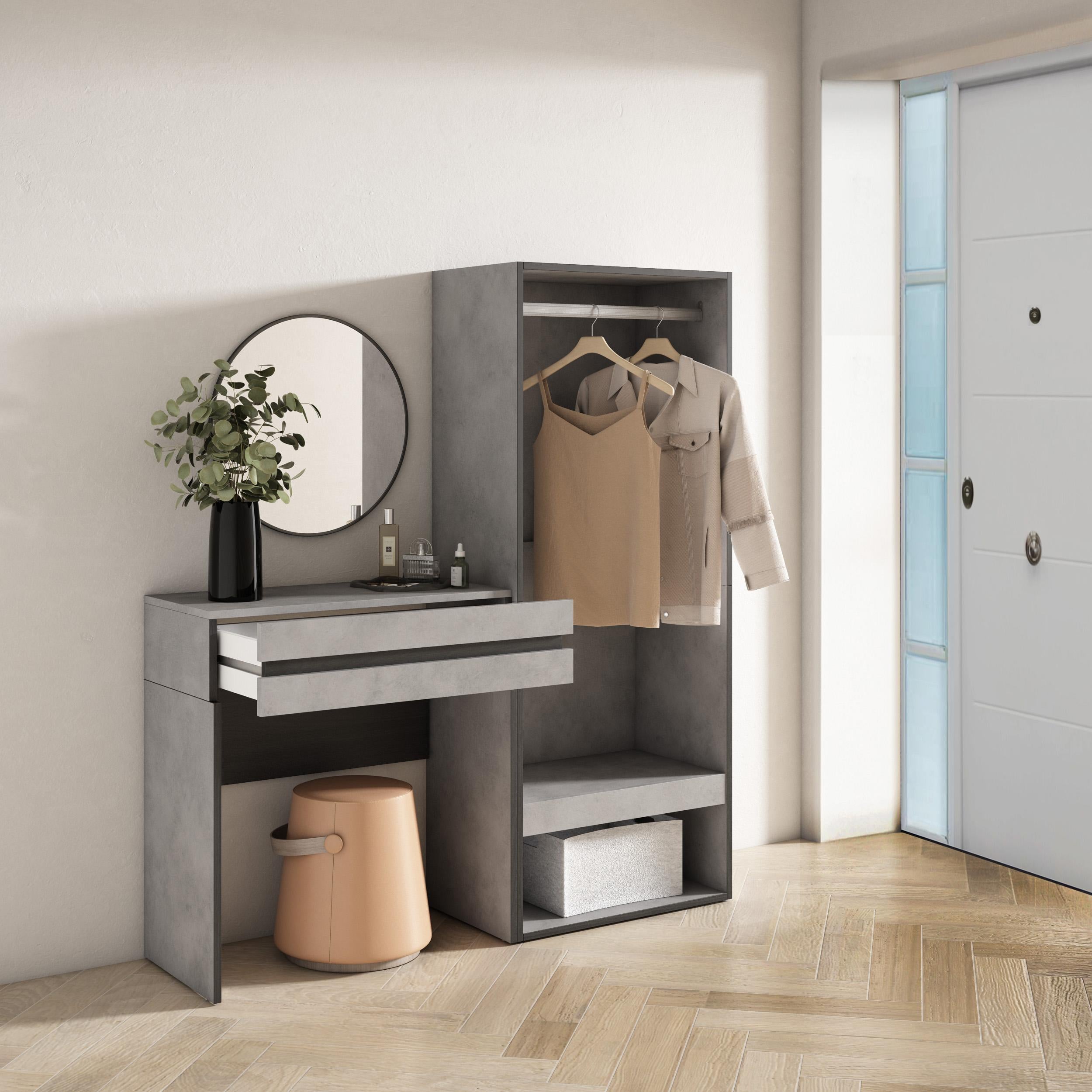 Consolle Ingresso, 130x35x145cm, Con cassetto, Armadio Aperto, grigio cemento RF3443