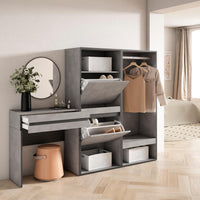 Consolle Ingresso, 190x35x145cm, Con cassetto, Scarpiera, Armadio Aperto, grigio cemento RF3445