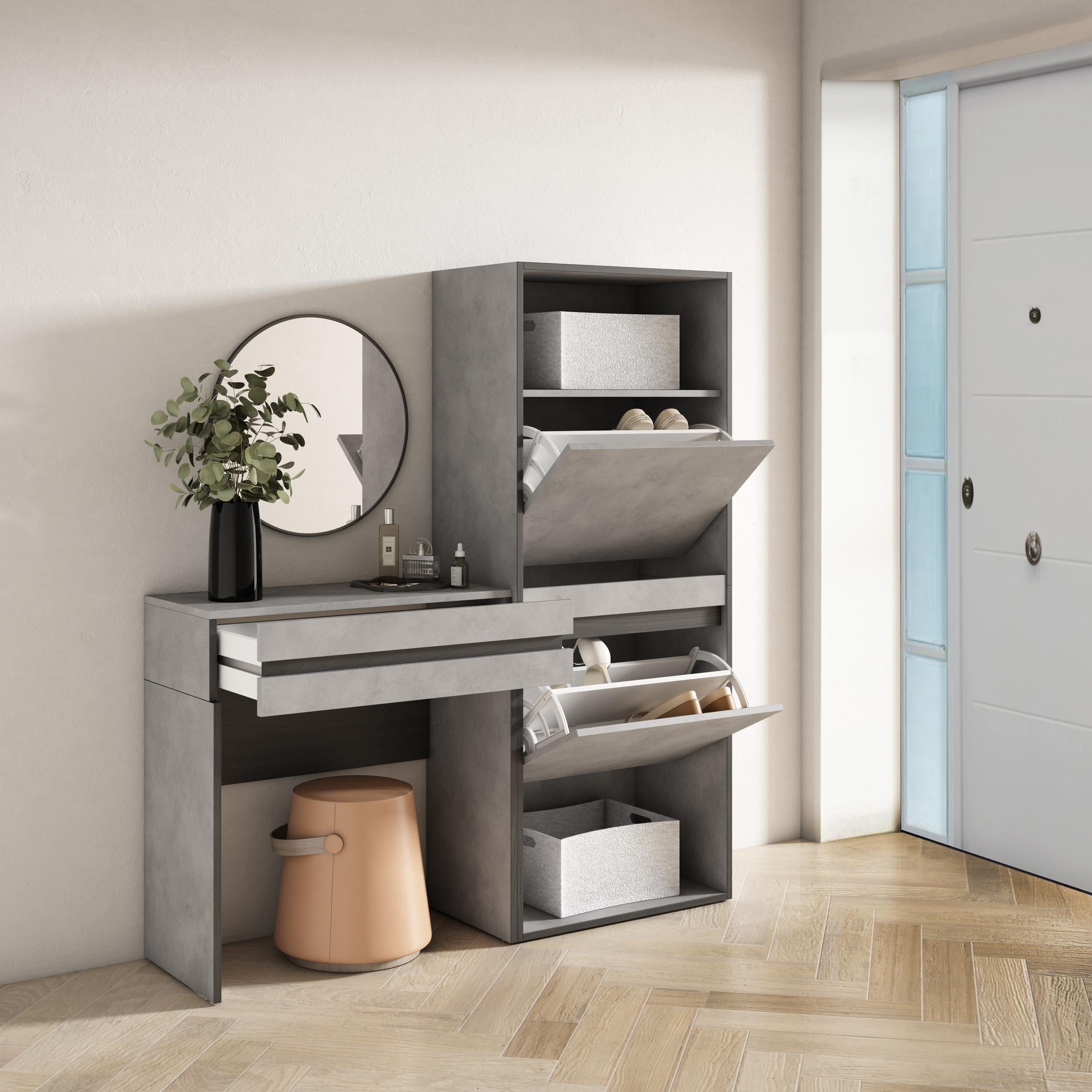 Consolle Ingresso, 130x35x145cm, Con cassetto, Scarpiera, grigio cemento RF3444