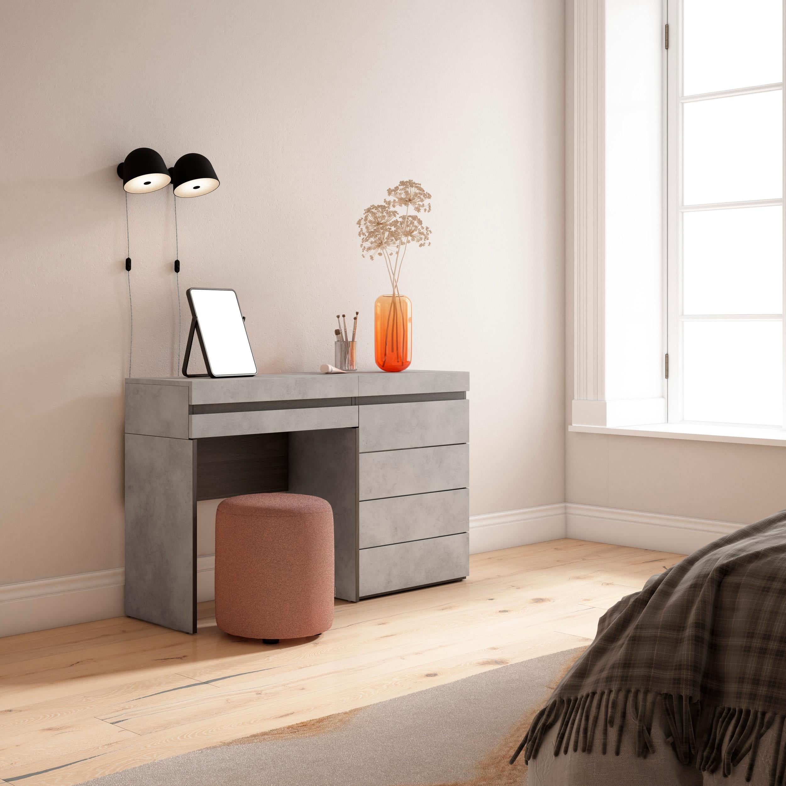 Tavolo da toeletta, 127x35x75cm, Con cassetto, Cassettiera, grigio cemento RF3461