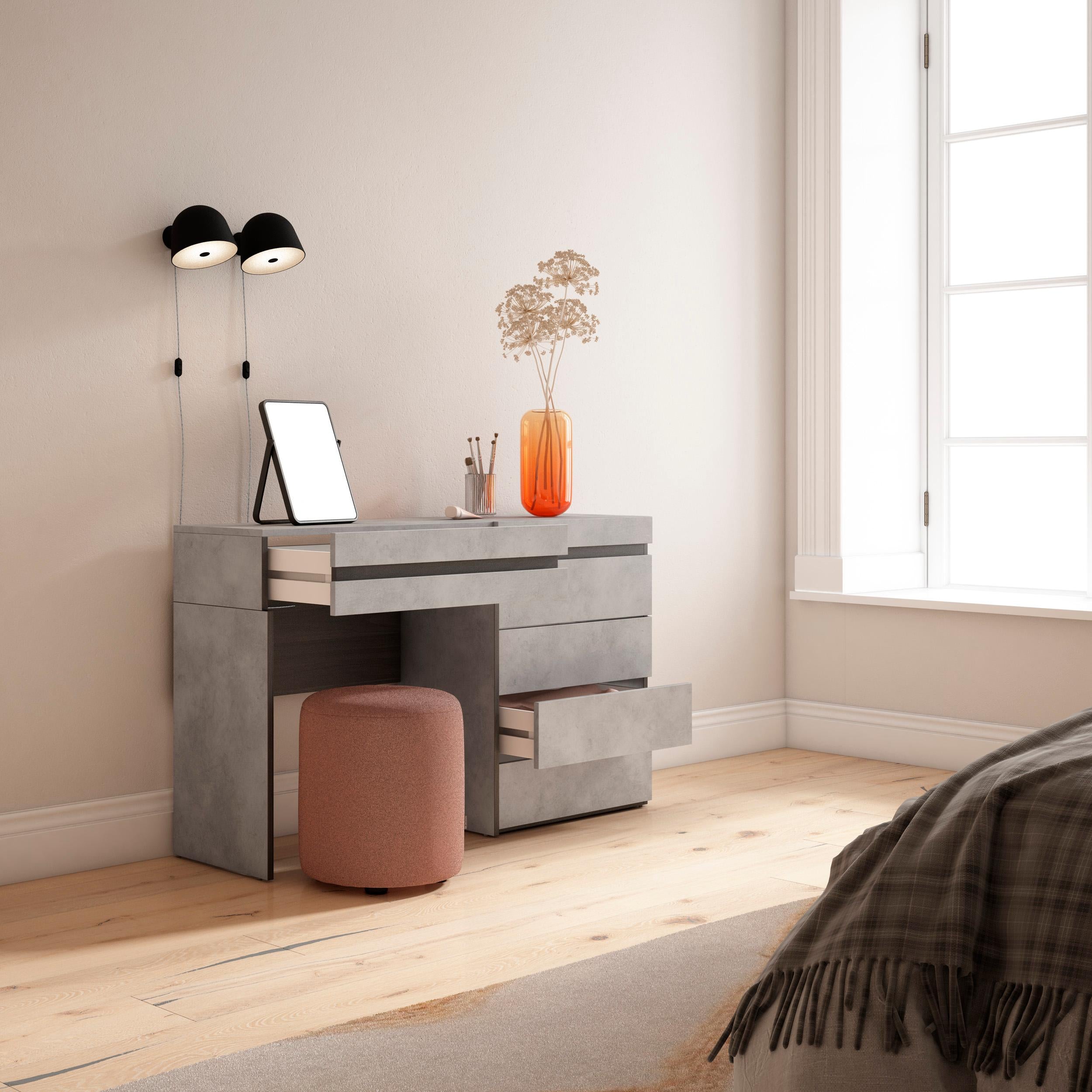 Tavolo da toeletta, 127x35x75cm, Con cassetto, Cassettiera, grigio cemento RF3461