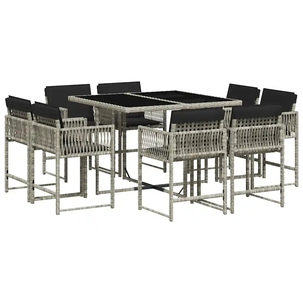 Set Pranzo da Giardino 9pz con Cuscini Grigio Chiaro Polyrattan