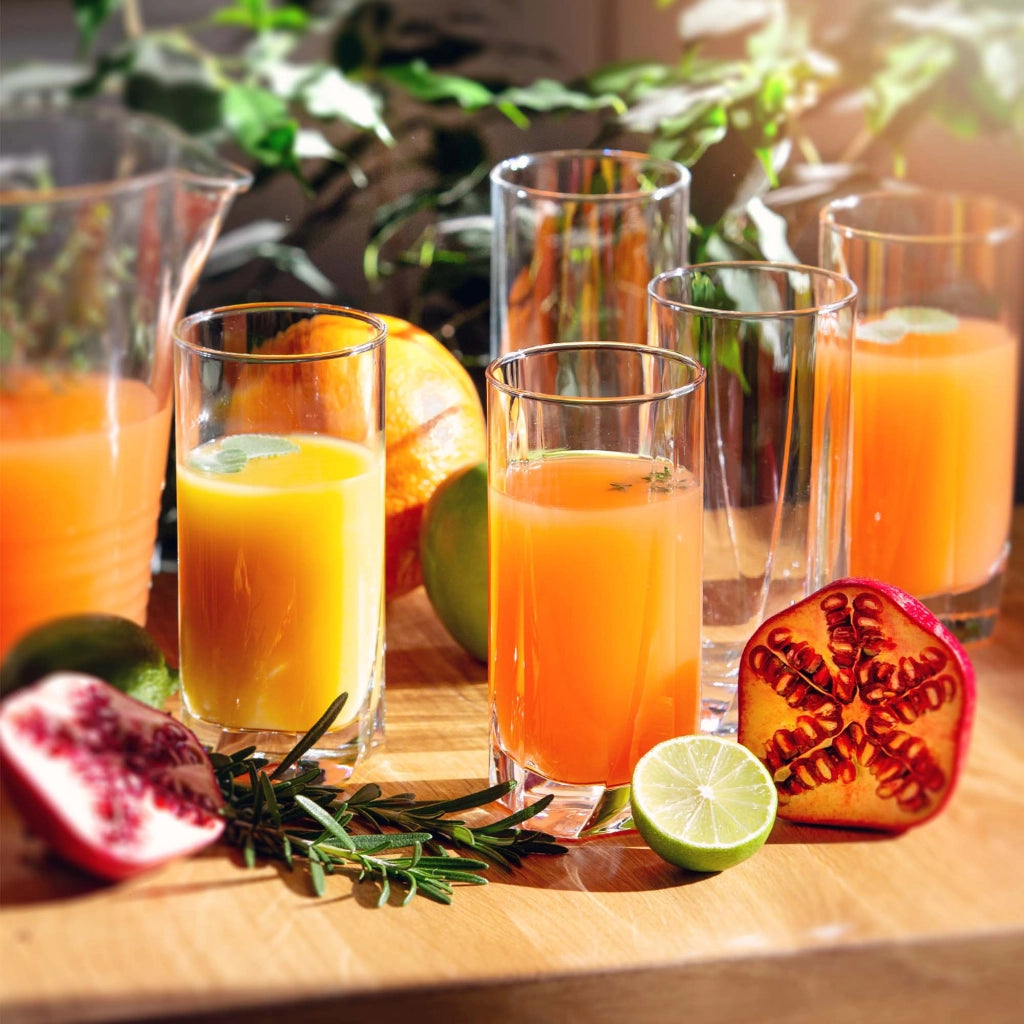 Caraffa in vetro KADAX da 1,7 l + 6 bicchieri da 380 ml per succhi di frutta