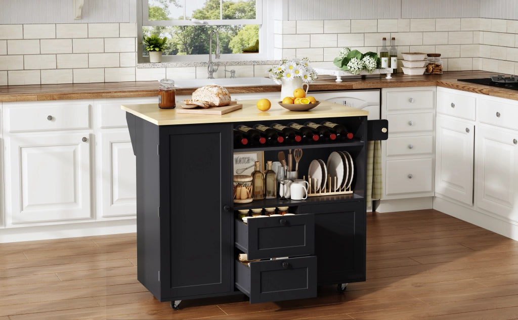 CARRELLO ISOLA CUCINA 104x45(69)x89 cm in MDF Natural/Black, piano ribaltabile
