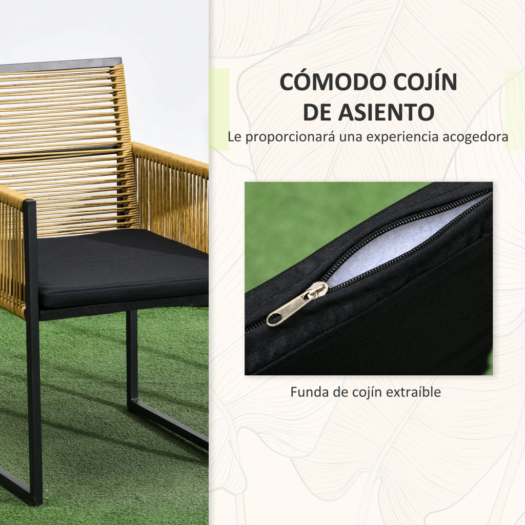 Set tavolo da pranzo con 2 sedie in rattan sintetico pieghevoli con cuscini ¨C Xylo ¨C Naturale e Nero
