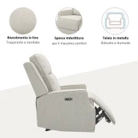 Poltrona Relax Elettrica, Poltrona Reclinabile 150° Moderna con USB per Soggiorno Camera da Letto, Beige, 84x92x104cm