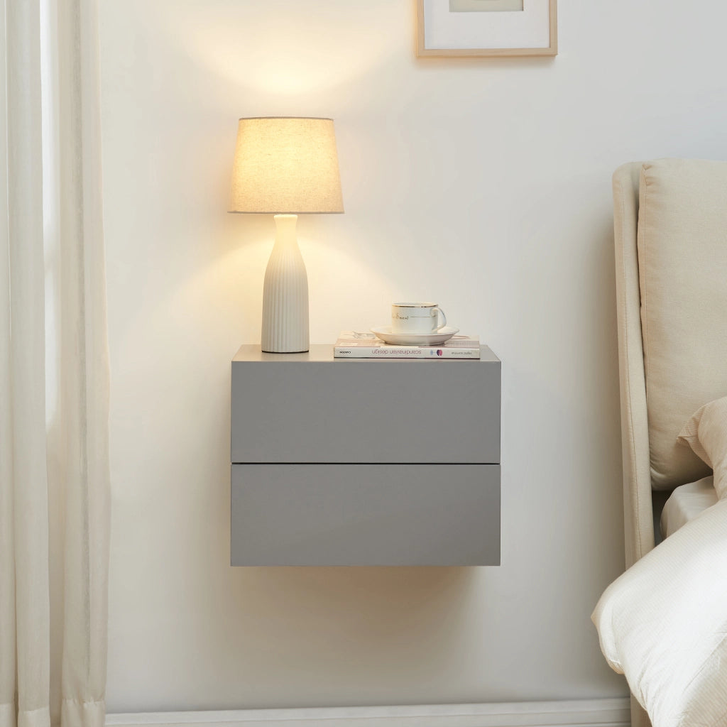 Comodino da Parete Ampfing con 2 Cassetti 40x29x30 cm Grigio Chiaro [en.casa]
