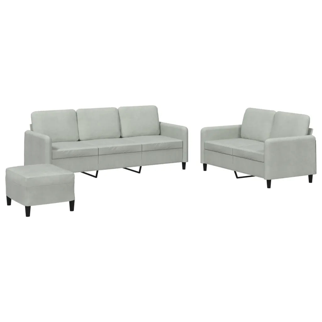Set di Divani 3 pz Grigio Chiaro in Velluto
