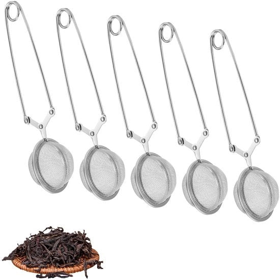 Set di 5 Tazze a Teiera - Teiera a Sfera - Tè in Polvere - Manico di Tè in Acciaio Inossidabile - Setola Fine - Duraturo e Resistente alla Corrosione