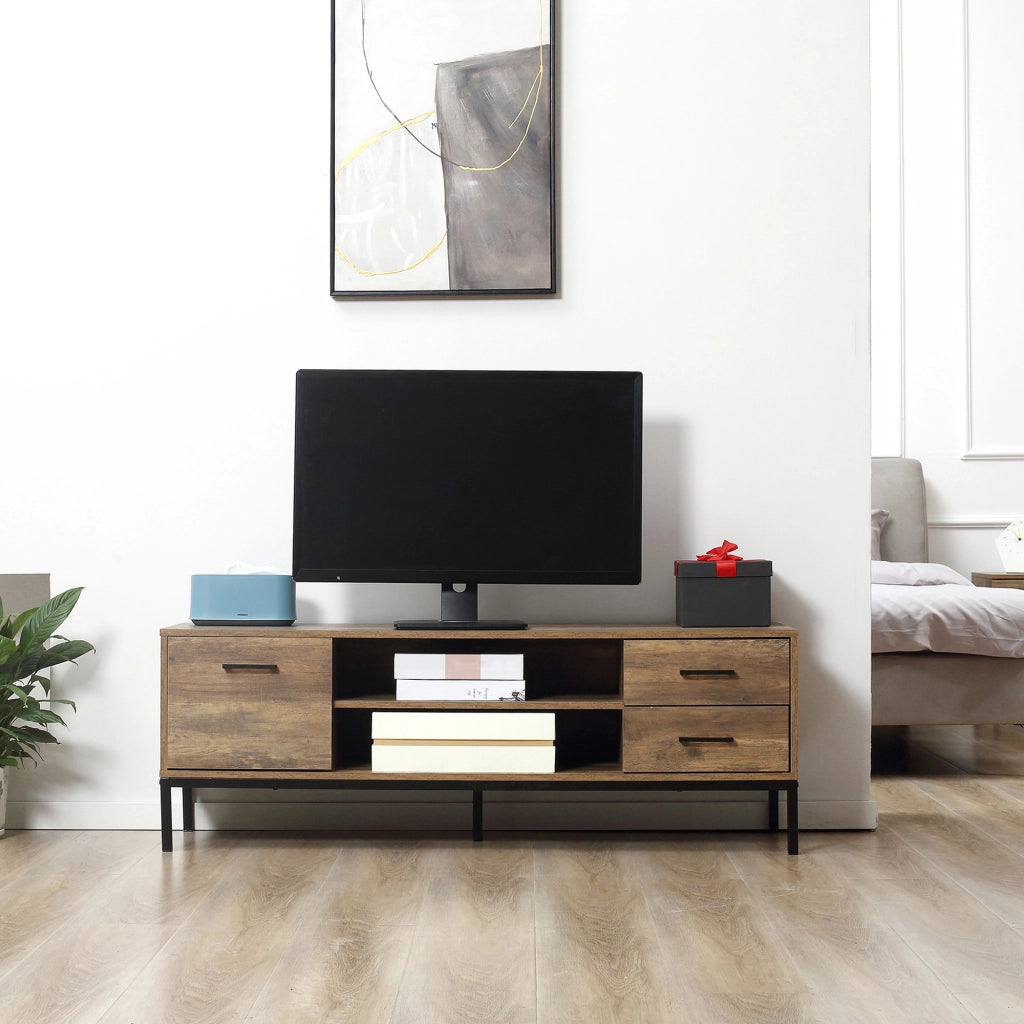 Mobile TV con cassetti e scaffale ¨C zephmum ¨C marrone nero 132x39x45.5 cm