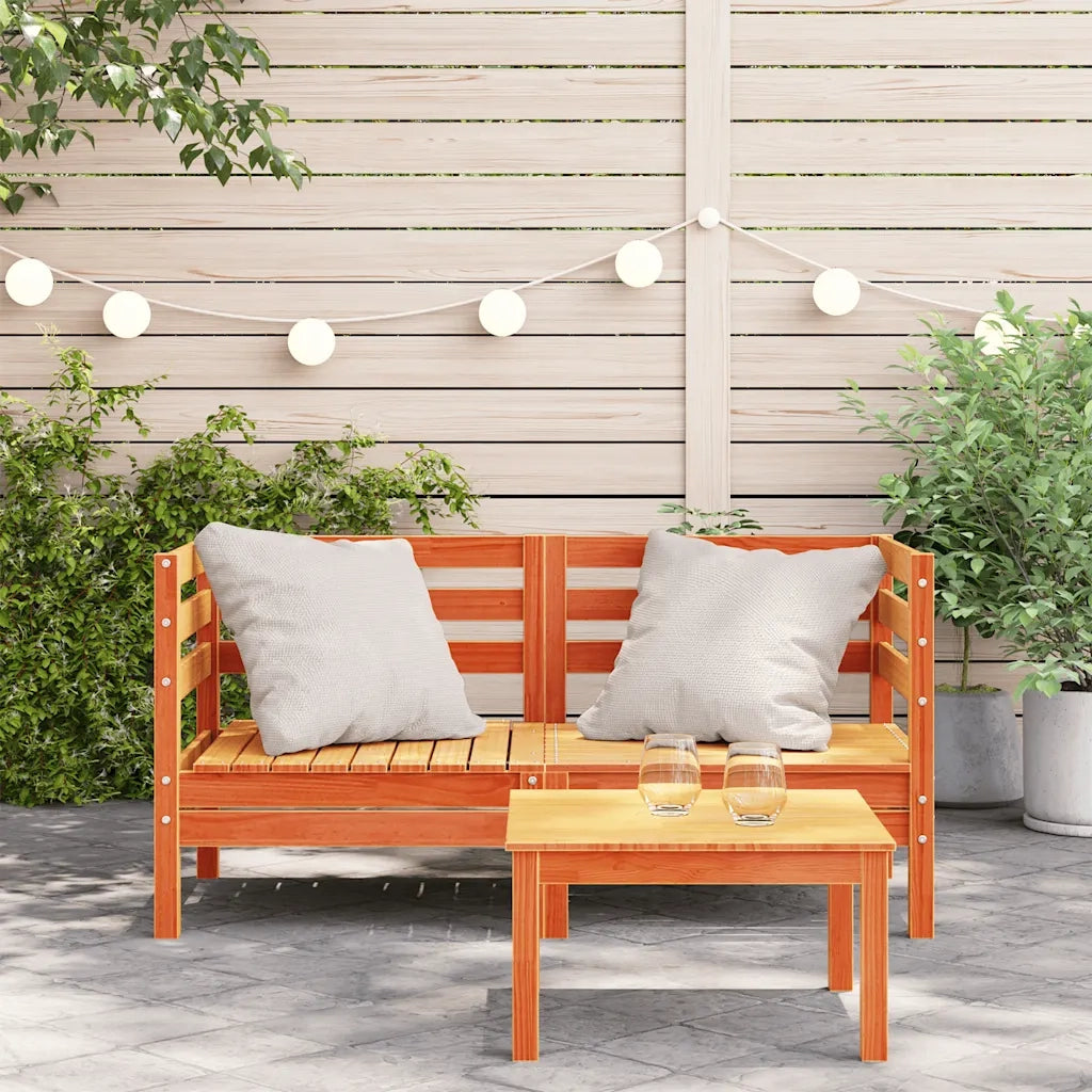 Divani Angolari Giardino 2pz-Sofa da giardino Marrone Cera Legno Massello Pino
