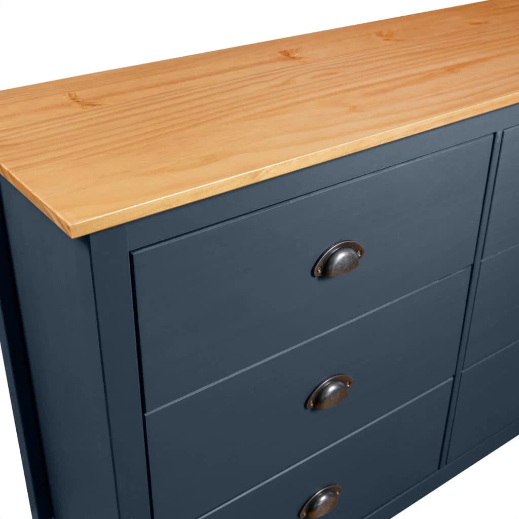 Credenza Hill 125 x 40 x 80 cm in legno massello di pino grigio cassettiera mobile contenitore organizer per cucina/soggiorno 02_0035673