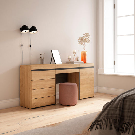 Tavolo da toeletta, 177x35x75cm, Con cassetto, Cassettiera, colore Rovere RF3478