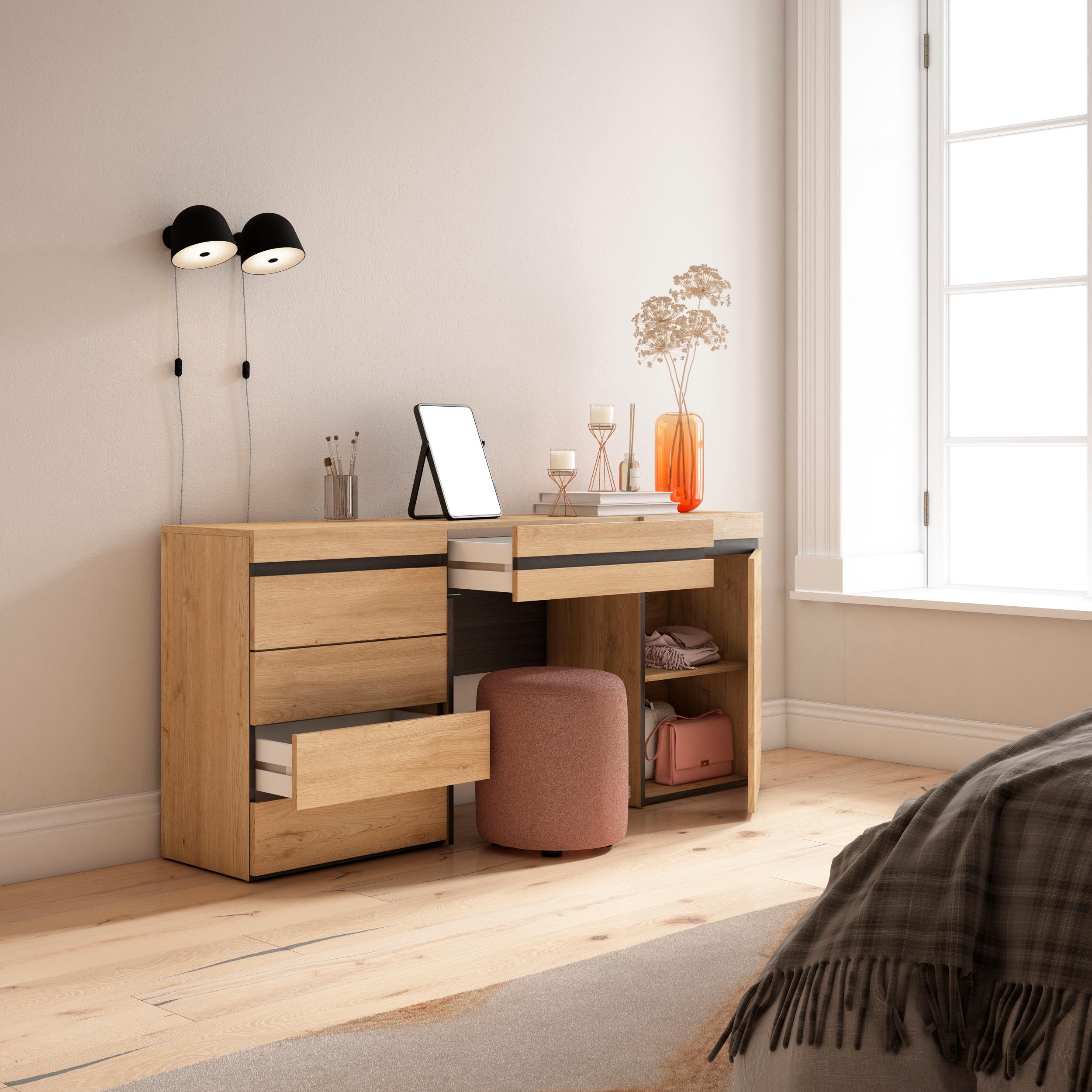 Tavolo da toeletta, 177x35x75cm, Con cassetto, Cassettiera, colore Rovere RF3478