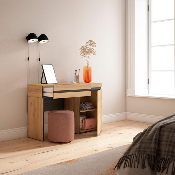 Tavolo da toeletta, 121x35x75cm, Con cassetto, Camera da letto, colore Rovere RF3477