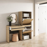 Consolle Ingresso, 130x35x145cm, Con cassetto, Scarpiera, colore Rovere RF3448