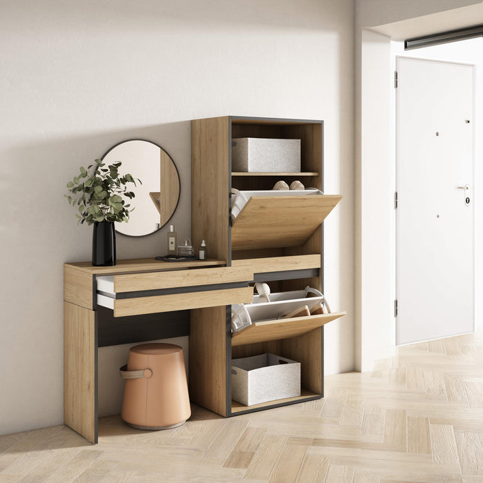 Consolle Ingresso, 130x35x145cm, Con cassetto, Scarpiera, colore Rovere RF3448