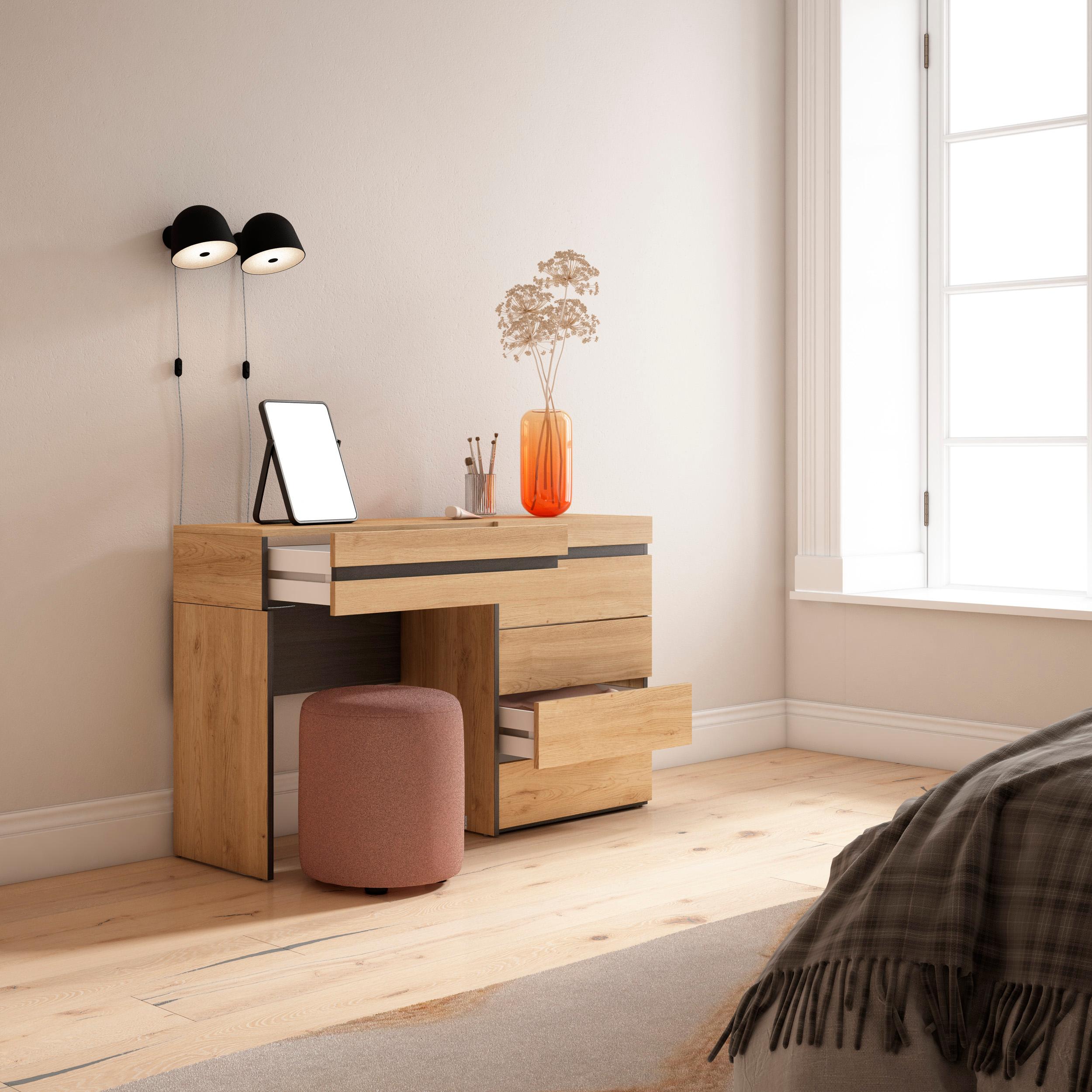 Tavolo da toeletta, 127x35x75cm, Con cassetto, Cassettiera, colore Rovere RF3476