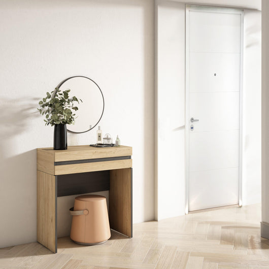 Tavolo da toeletta, 70x35x75cm, Con cassetto, Camera da letto, colore Rovere RF3475