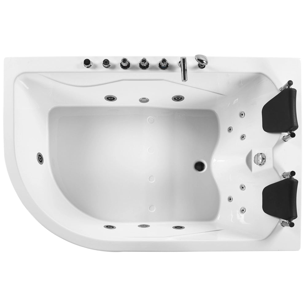 Vasca Idromassaggio Angolare versione sinistra in Acrilico Bianco con Luci LED Idromassaggio e 2 Poggiatesta