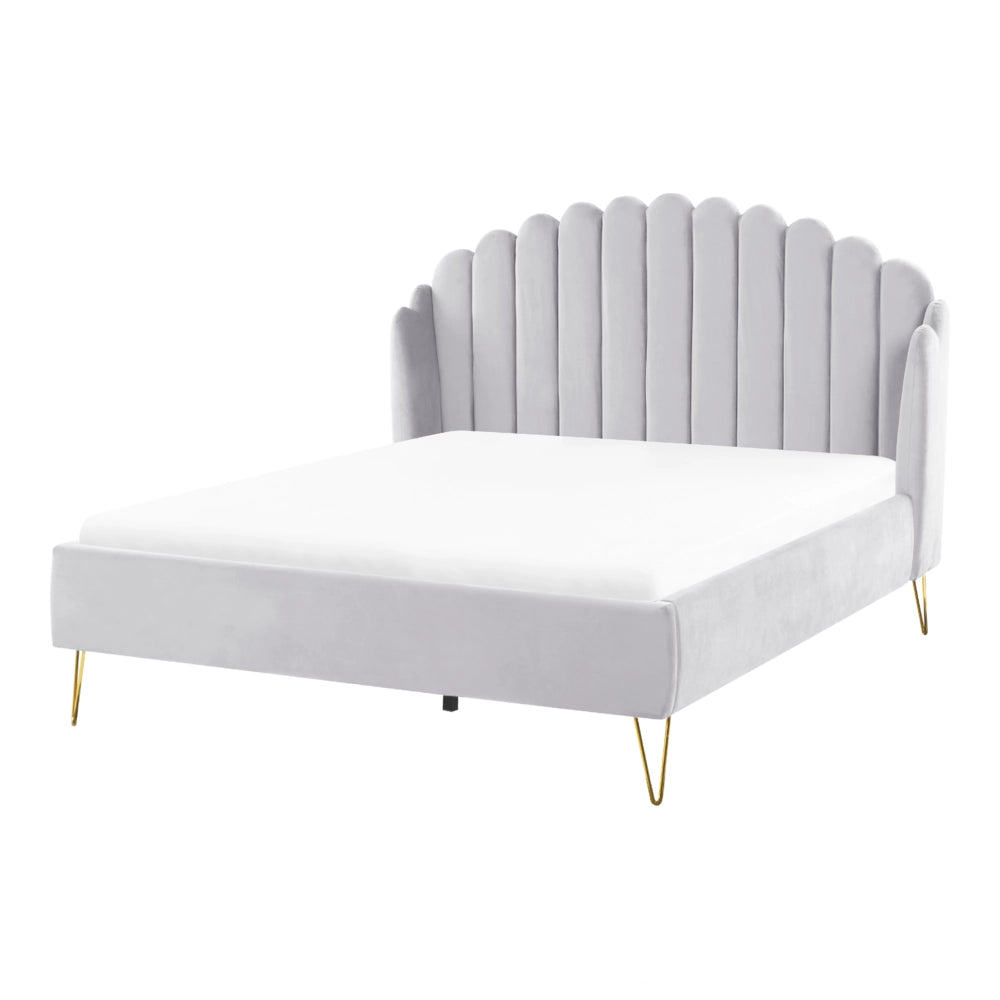 Letto con rete in velluto grigio 140 x 200 cm gambe in metallo testata retro capitonné