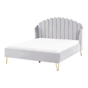 Letto con rete in velluto grigio 140 x 200 cm gambe in metallo testata retro capitonné