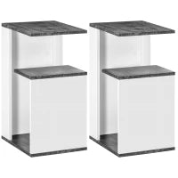 Set 2 Comodini Moderni dal Design Irregolare con Ripiano Aperto in Truciolato, 35x29.5x60 cm, Grigio e Bianco