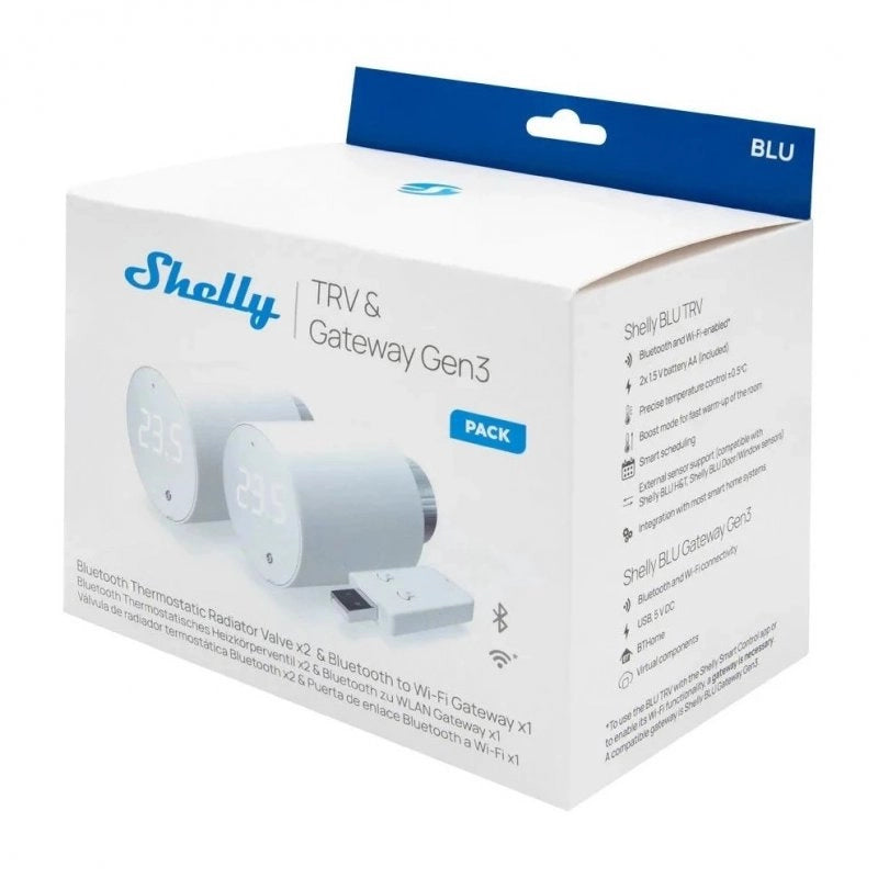 Shelly Kit Shelly BLU TRV x1 + BLU Gateway Gen3 - Valvole Termostatiche Smart