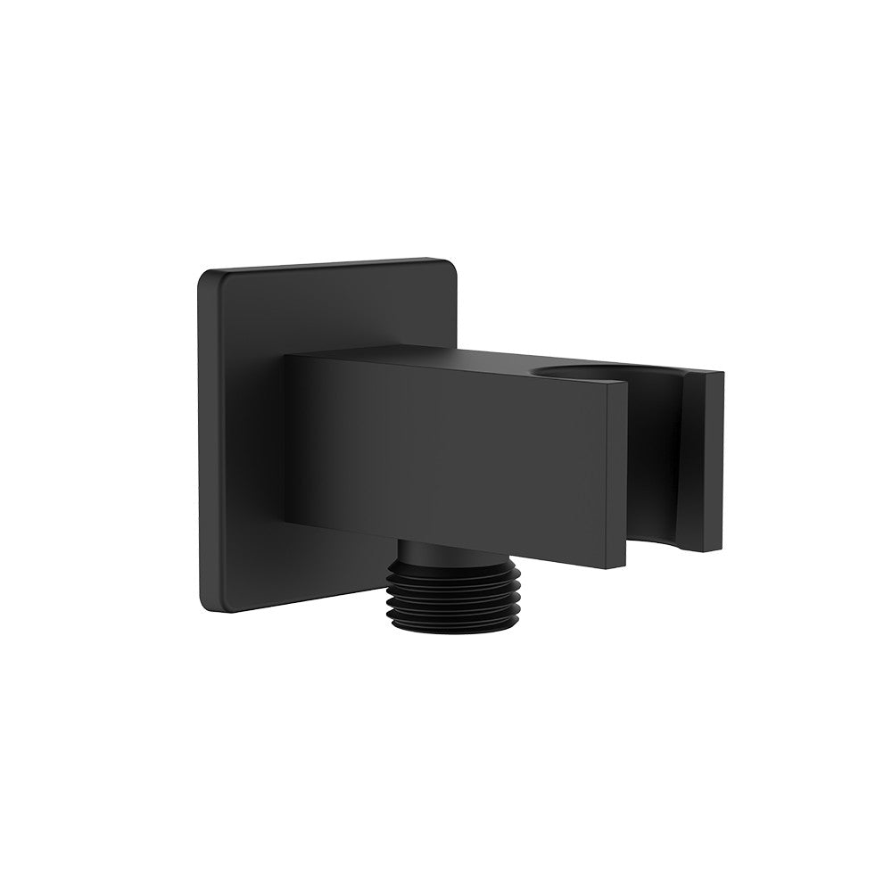 Presa d'acqua quadra con supporto doccia in ottone finitura nera
