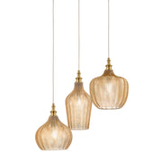 Cleofe - Lampada a sospensione 3 luci in vetro ambra trasparente e ottone - 3XE27 max 3X60W, stile vintage decorativo, IP20