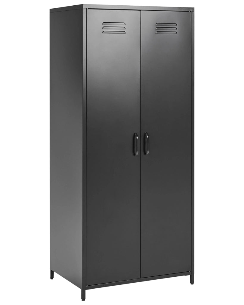 Armadio Portaoggetti Home Office Acciaio nero 2 Ante 4 Ripiani Design Industriale