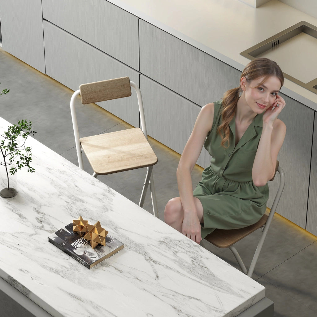 Sgabello da Bar Pieghevole con Schienale ¨C zephmum ¨C Naturale Metallo