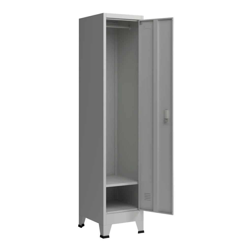Armadietto da ufficio mobiletto portaoggetti per ufficio officina camera da letto in metallo e acciaio con 1 anta in acciaio laccato 180 x 38 x 45 cm grigio 03_0006345