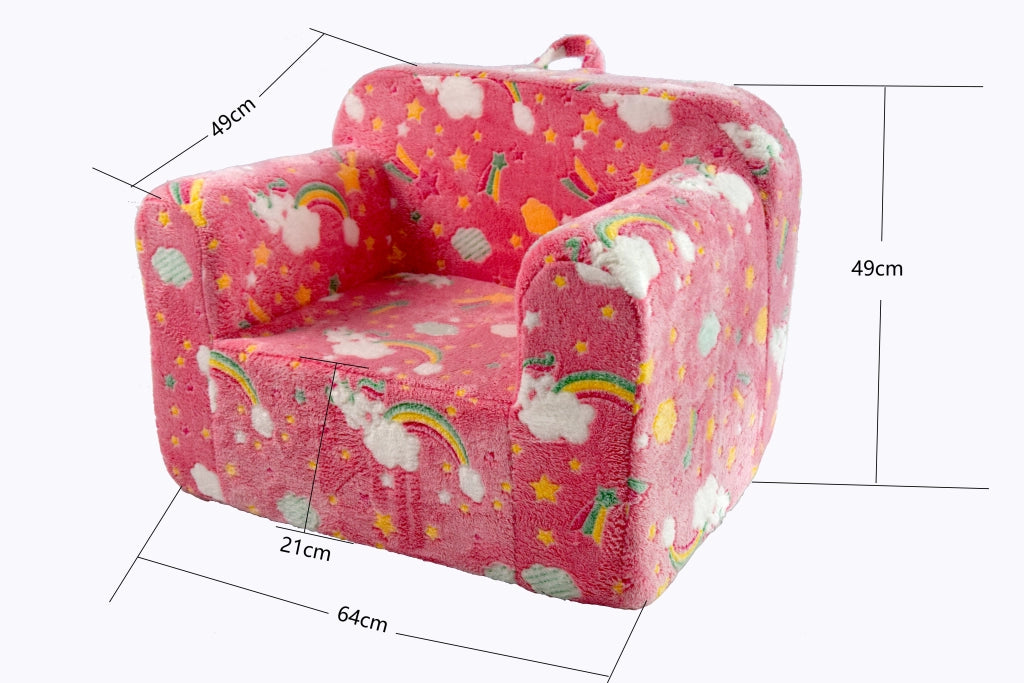 Poltrona per bambini in tessuto con braccioli, fodera sfoderabile e motivo luminoso, leggera, in schiuma rosa