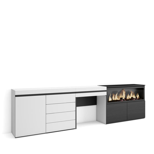 Tavolo da toeletta, 284x35x75cm, Con cassetto, Camino elettrico XXL, Cassettiera, Bianco RF3456
