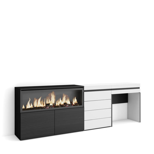 Tavolo da toeletta, 234x35x75cm, Con cassetto, Camino elettrico XXL, Cassettiera, Bianco RF3455