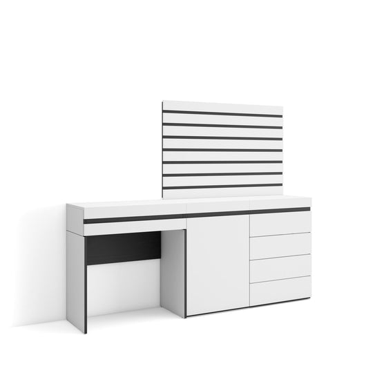 Tavolo da toeletta, 177x35x145cm, Con cassetto, Cassettiera, Pannelli Decorativi, Bianco RF3458