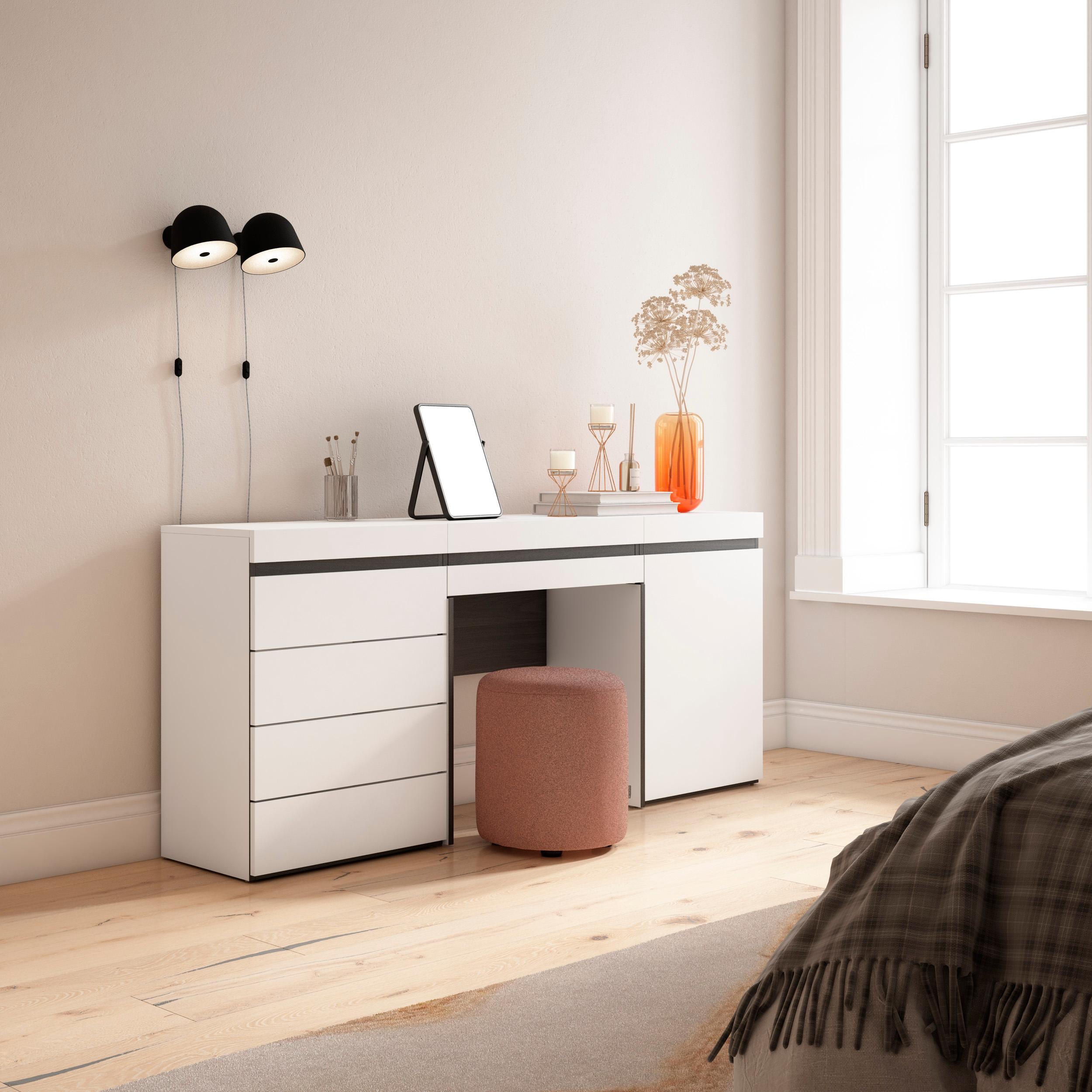 Tavolo da toeletta, 177x35x75cm, Con cassetto, Cassettiera, Bianco RF3453