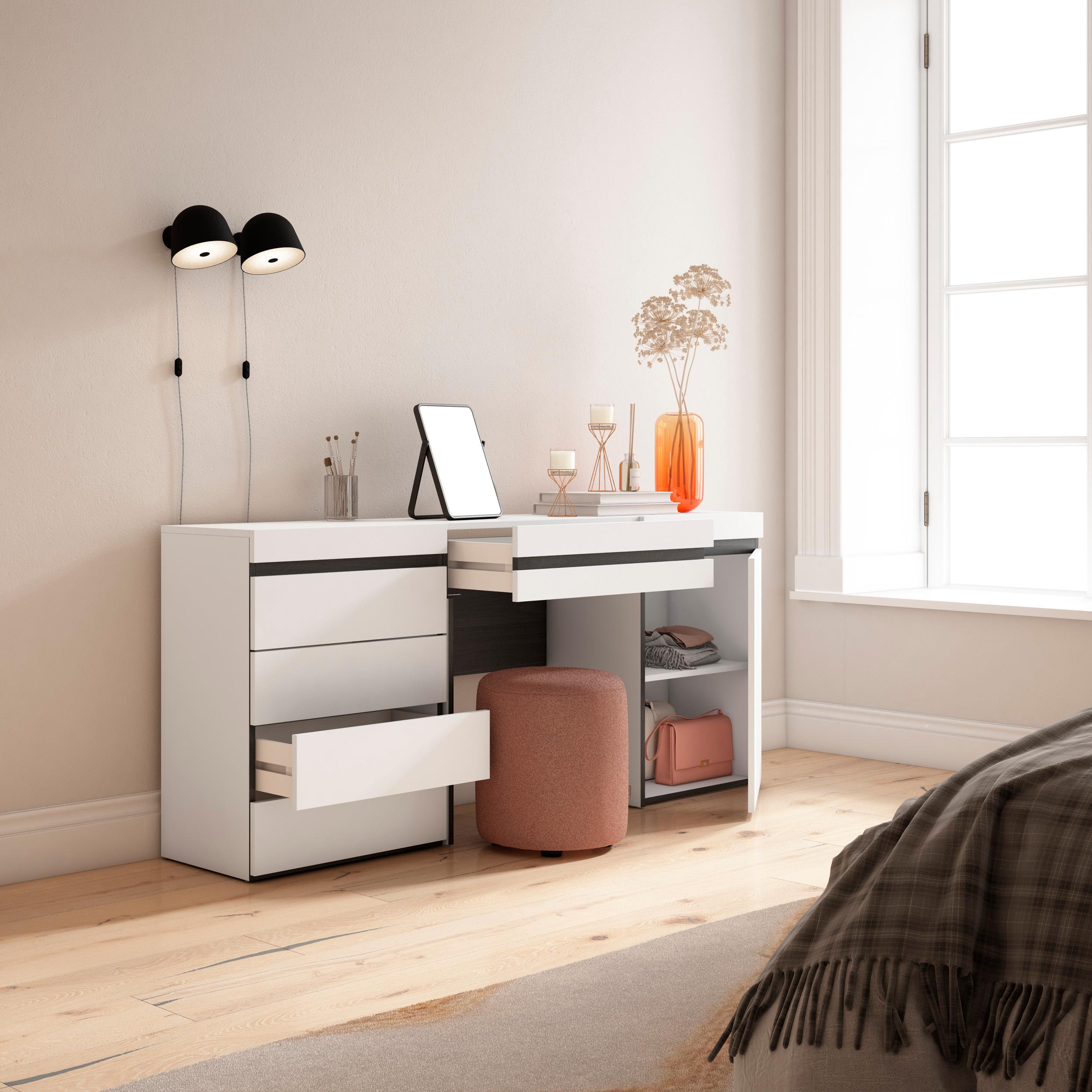 Tavolo da toeletta, 177x35x75cm, Con cassetto, Cassettiera, Bianco RF3453