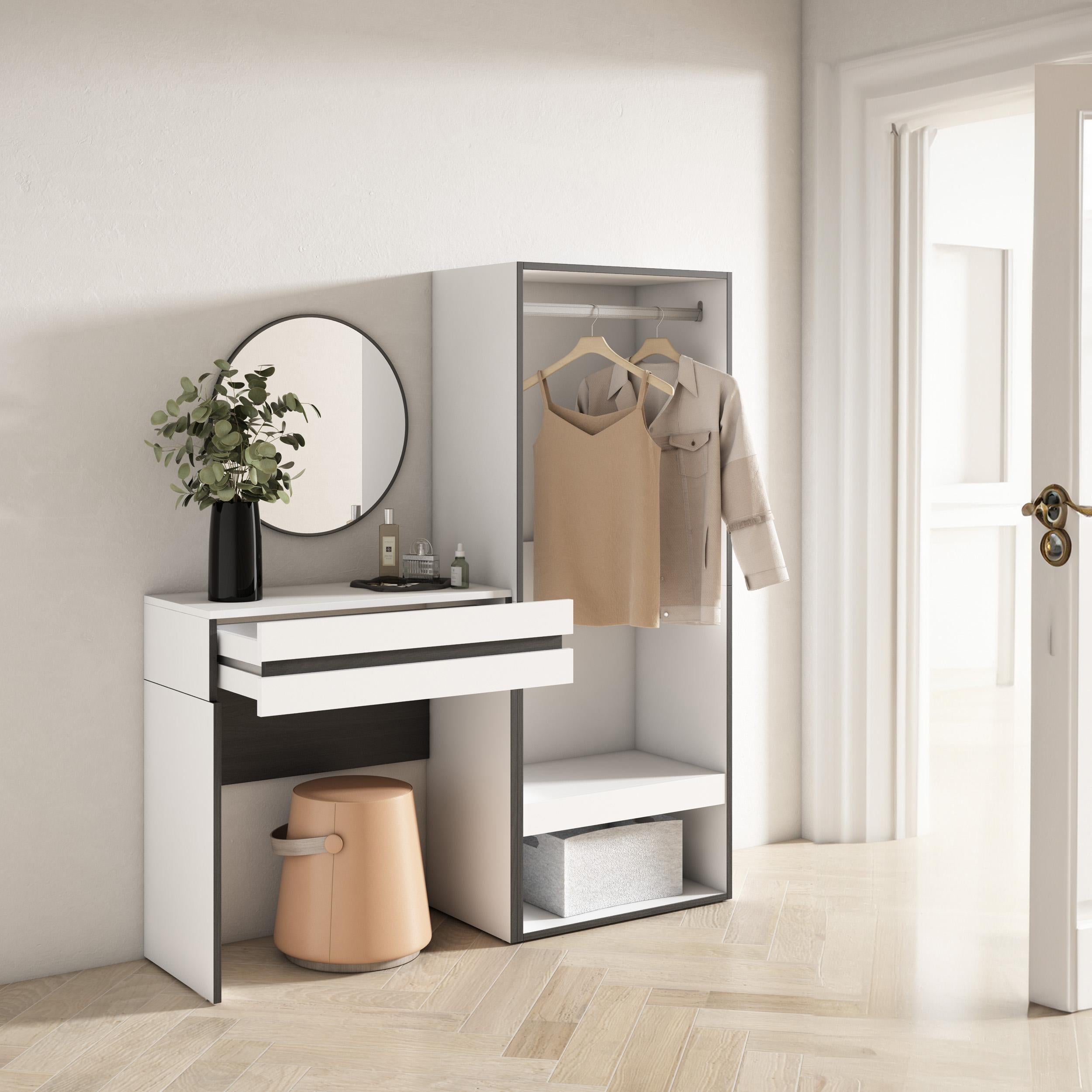 Consolle Ingresso, 130x35x145cm, Con cassetto, Armadio Aperto, Bianco RF3439