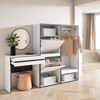 Consolle Ingresso, 190x35x145cm, Con cassetto, Scarpiera, Armadio Aperto, Bianco RF3441