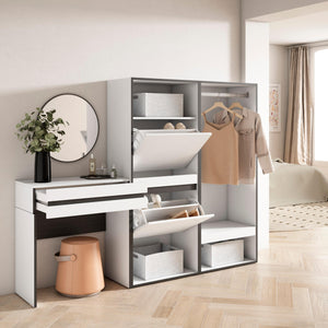 Consolle Ingresso, 190x35x145cm, Con cassetto, Scarpiera, Armadio Aperto, Bianco RF3441