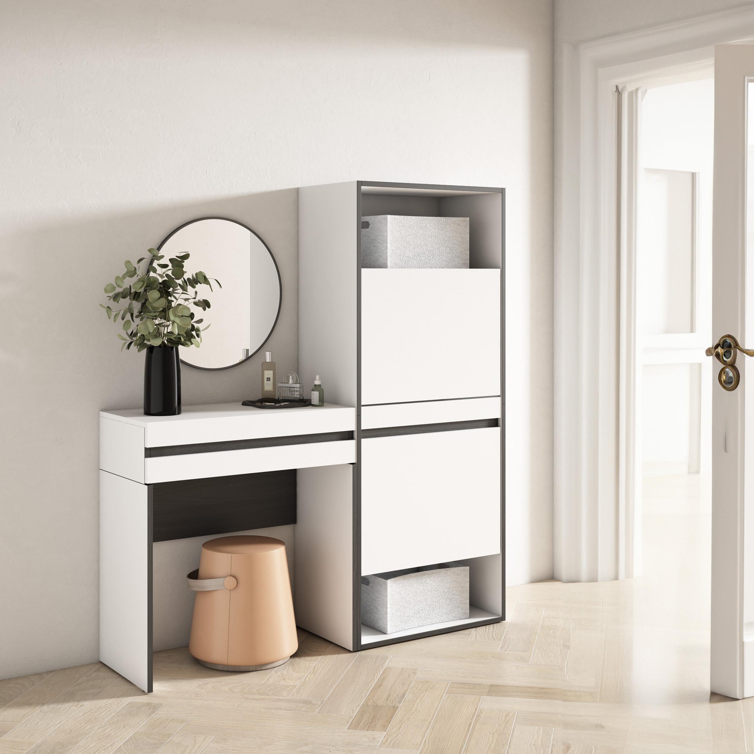 Consolle Ingresso, 130x35x145cm, Con cassetto, Scarpiera, Bianco RF3440